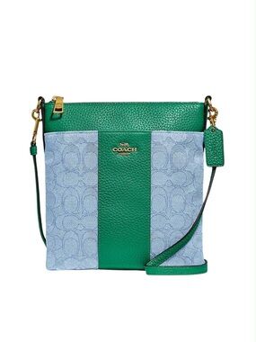 125 - COACH Kitt Mini Signature Jacquard Messenger Crossbody Bag in Azure Green
